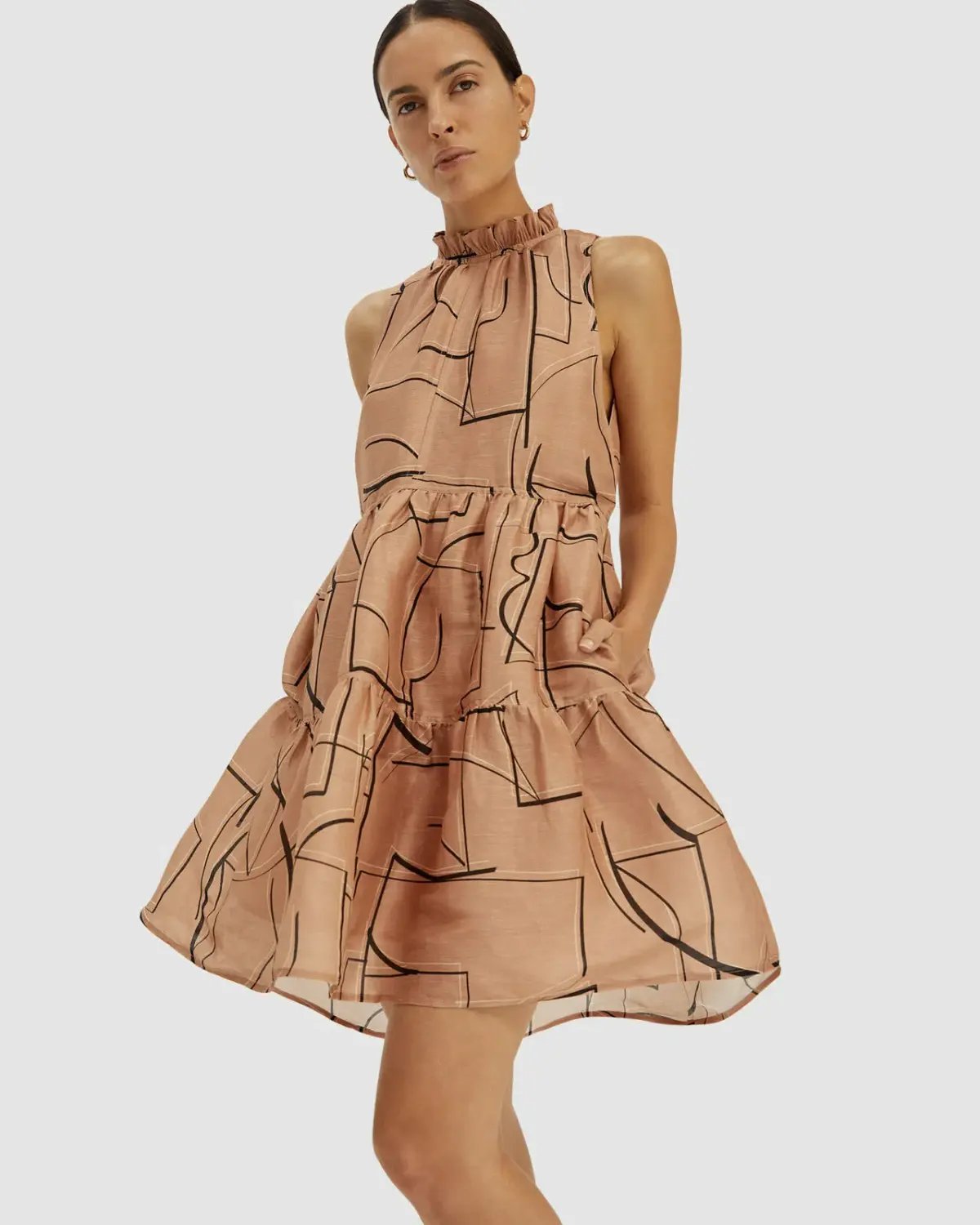 Saba Dia Linen Silk Tiered Dress Brown Size S (AU 10) photo 2