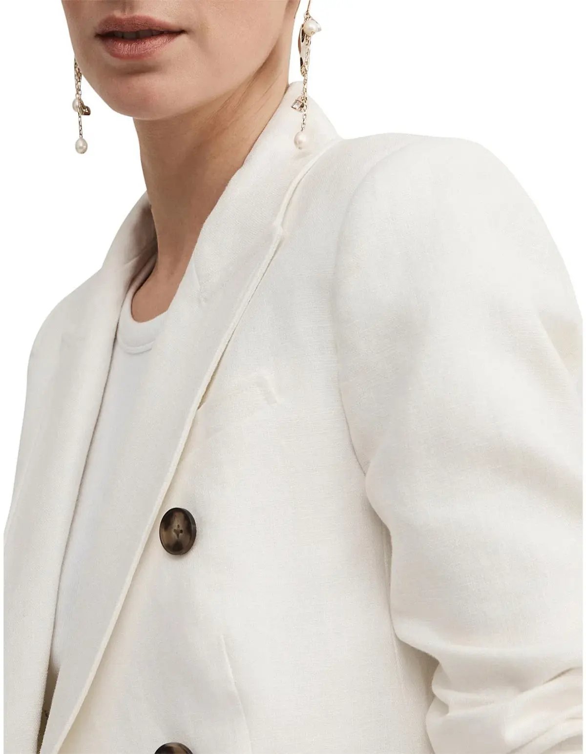 Witchery Linen Double-Breasted Crop Sleeve Blazer White Size 8 photo 4