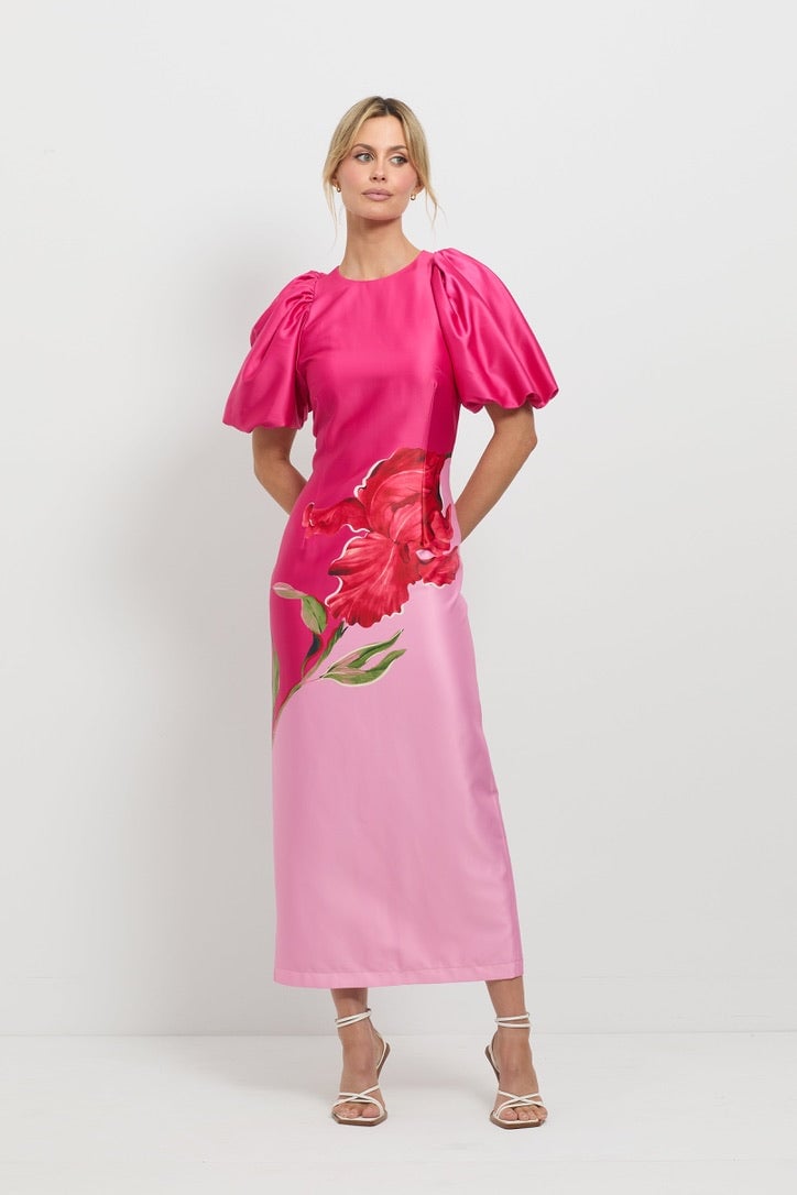 Pasduchas Pompon Sleeve Midi Dress - Pink Floral photo 3