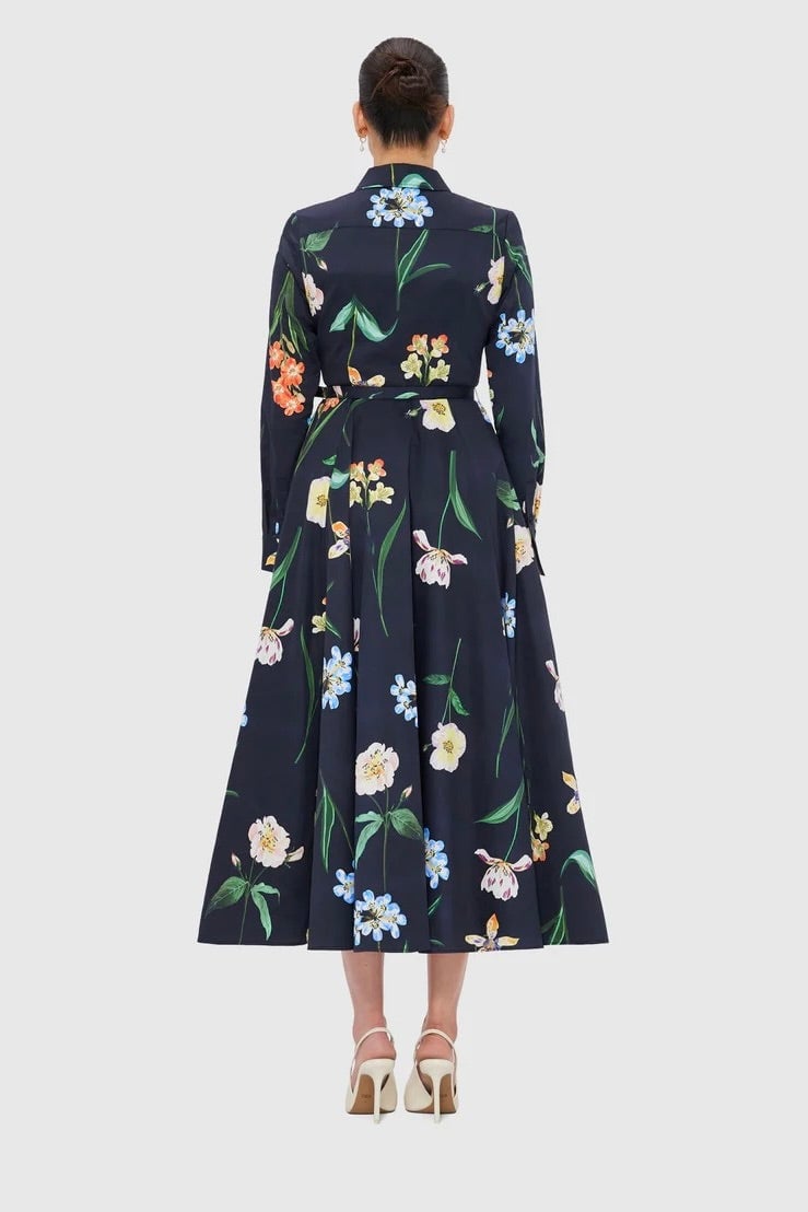 Leo Lin Zara Shirt Midi Dress - Botanical Print in Ebony photo 4