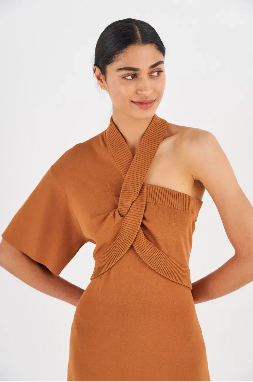 Oroton Asymmetric Dress in Toffee Size M / AU 10 photo 3