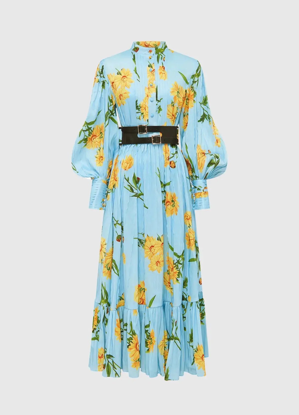 Leo Lin Marguerite Bleu Silk Linen Dress Marguerite Bleu Floral Size 10 photo 2