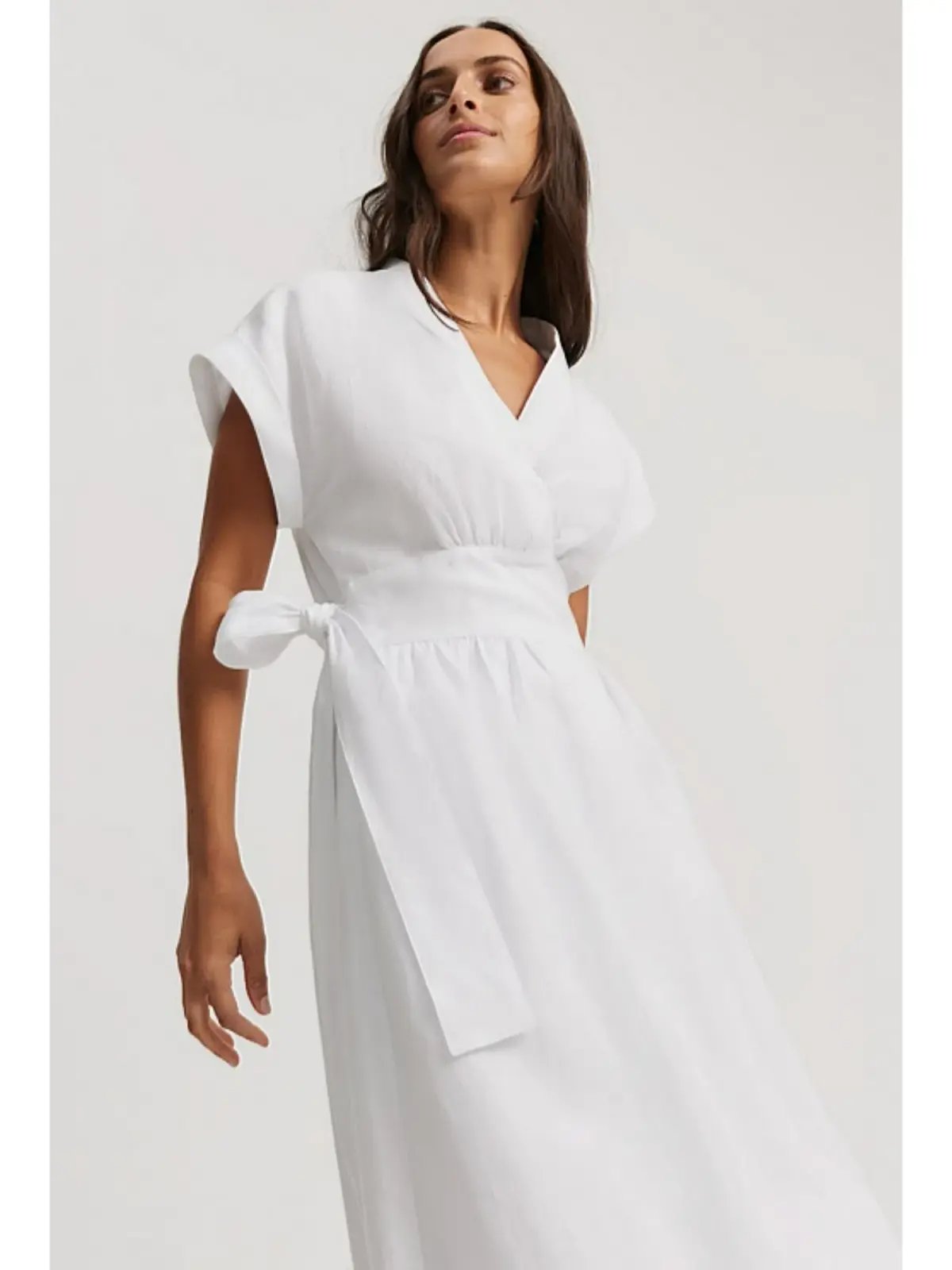 Country Road Organically Grown Linen Wrap Midi Dress White Size AU 10 photo 2