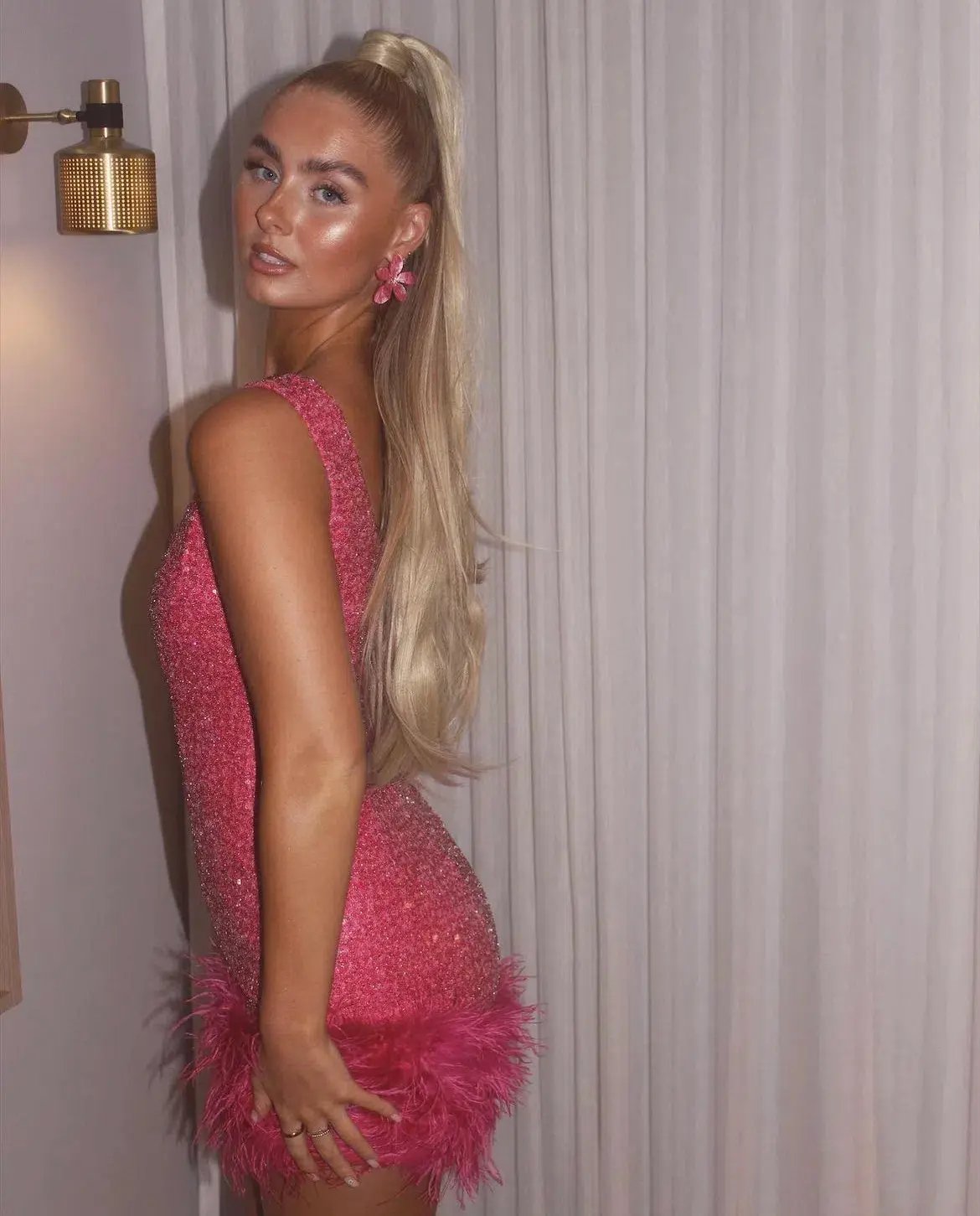 Nadine Merabi Evie Mini Dress Hot Pink Sequin Beadwork Size AU 8 photo 11