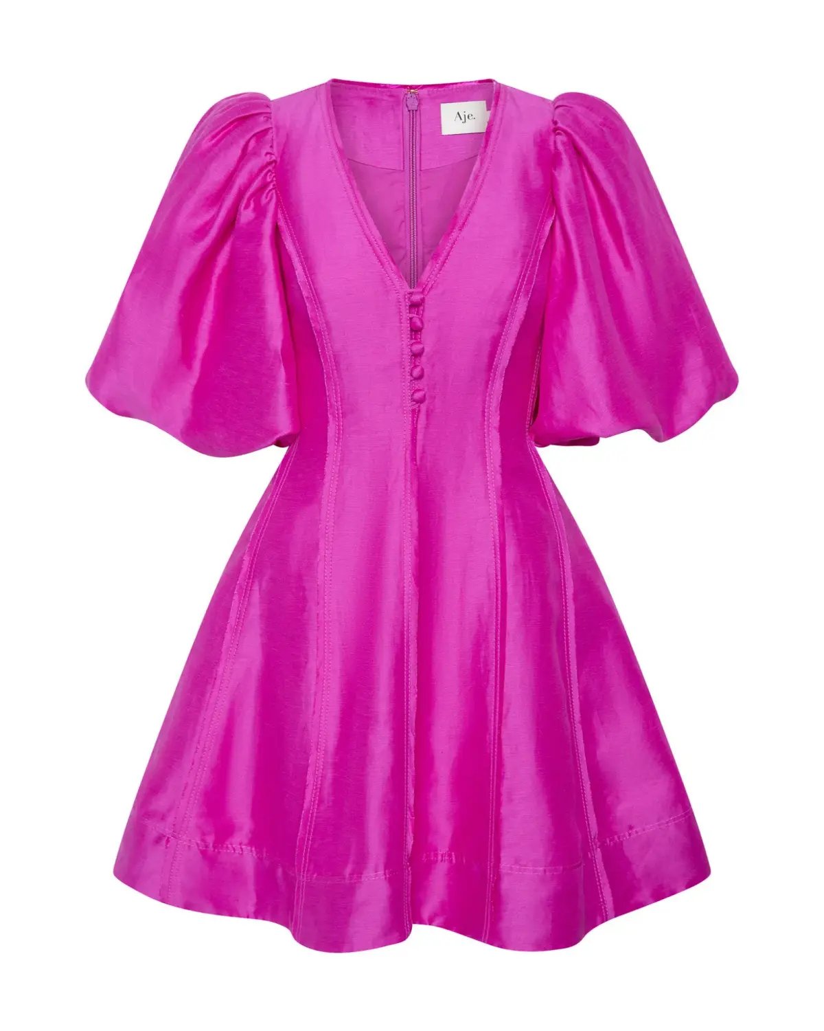 Aje Dusk Puff Sleeve Mini Dress in Deep Magenta Size AU 10 photo 3