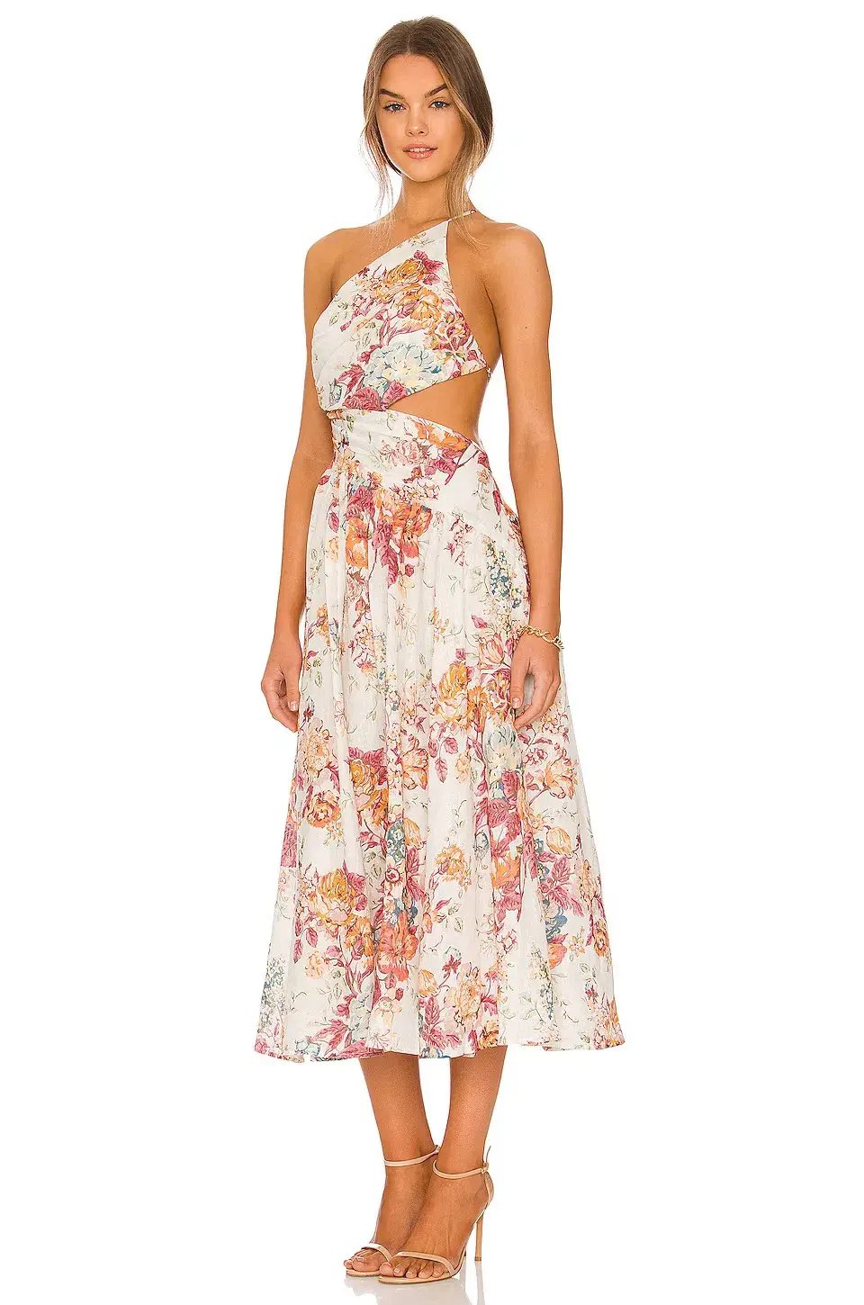 Zimmermann Pattie Cutout Open Back Linen Midi Dress in Cream Floral Size 0 photo 4