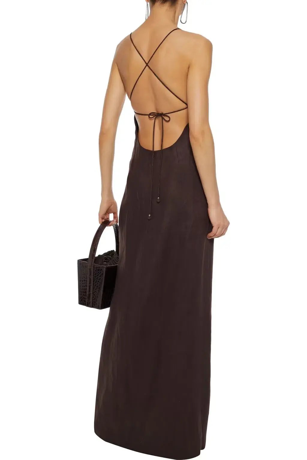 Zimmermann Corsage Open-back Button-detailed Linen Maxi Dress In Chocolate Size 0/Au 8 photo 2