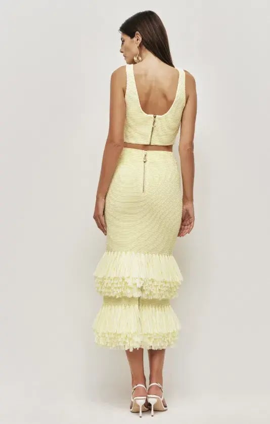 AJE Agave Knit Top and Agave Knit Raffia Midi Skirt Lemon Size M photo 2