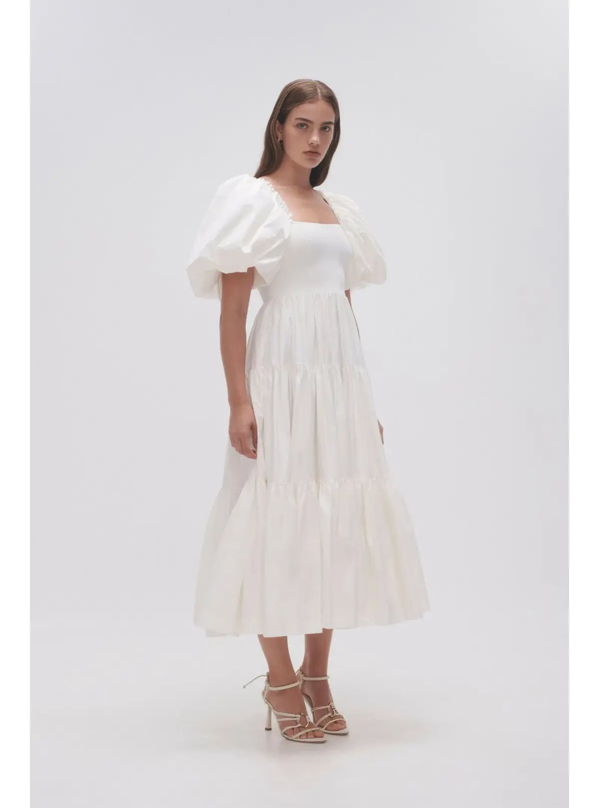 Aje Casa Puff Sleeve Midi Dress Ivory Size AU 10 photo 2