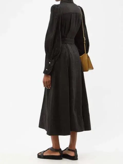 Aje Idealist Linen Blend Midi Dress Black Size 4 photo 4