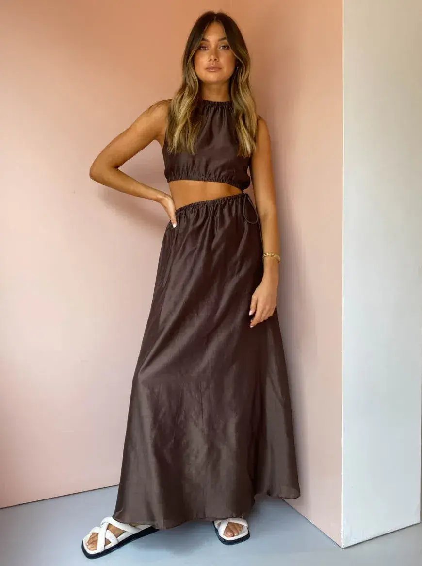 ANJE ASYMMETRICAL CUT OUT DRESS IN CHOCOLATE SIZE 1 / AU 8 photo 3