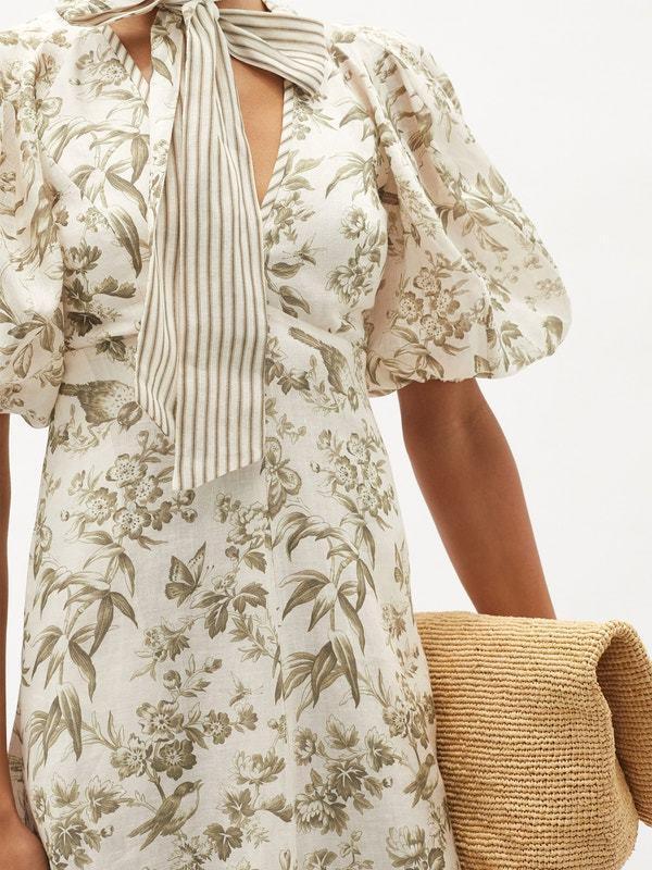 Zimmermann Puff-sleeve bird-print linen mini dress Size 3 photo 4