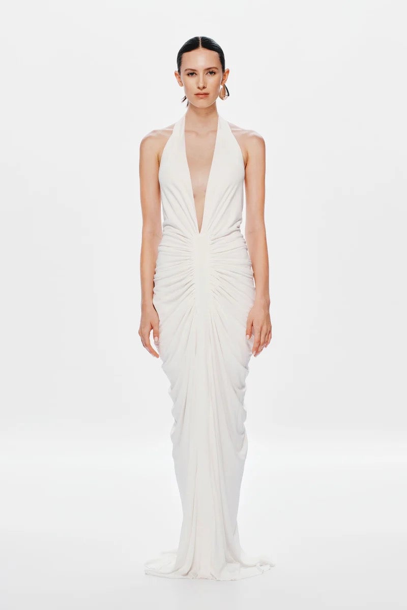 Misha Collection Venus Gathered Cupro Dress - Ivory photo 3