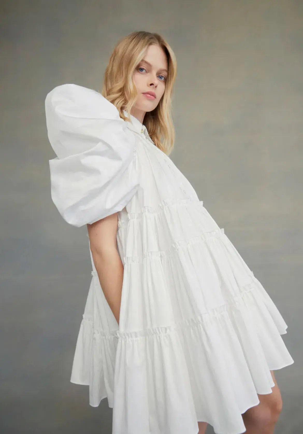 Aje Swift Butterfly Sleeve Smock Mini Dress White Size 4 photo 3