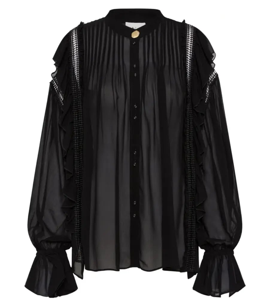 Aje Solitude Ruffle Blouse Black Size 8 photo 3