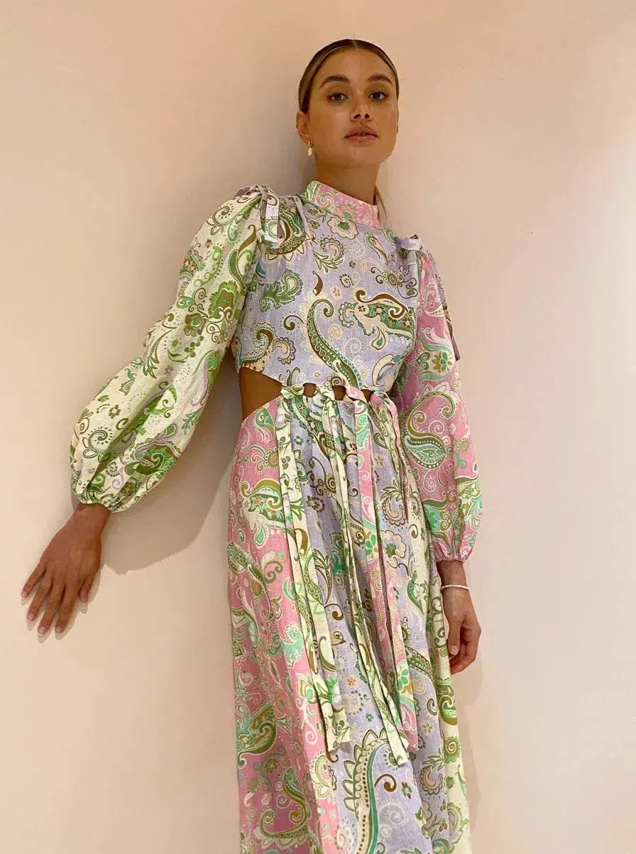 Alemais Marta Cut Out Midi Dress Paisley Print Size 4 photo 4