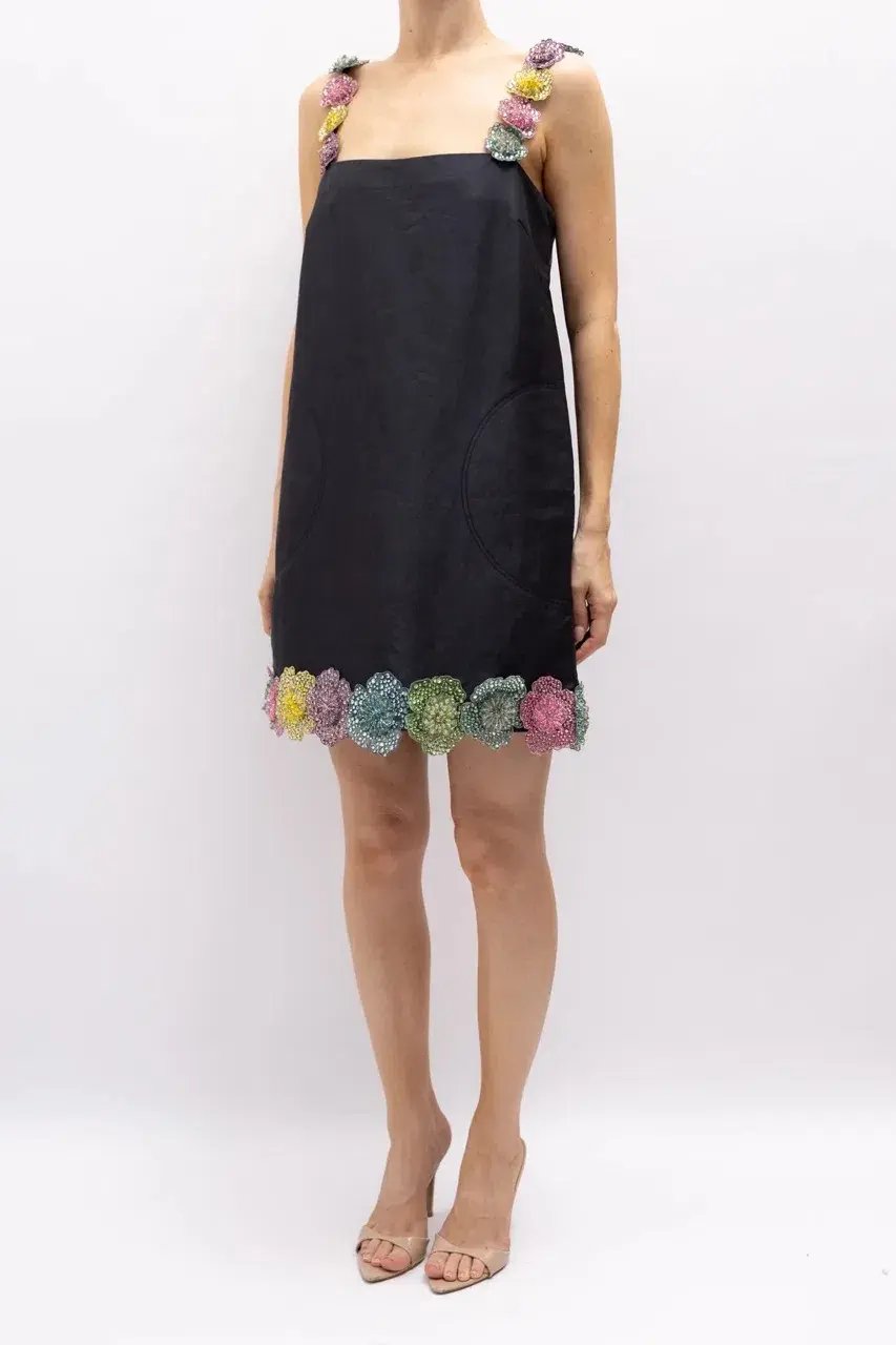 ALEMAIS Lolita Floral Beaded Mini Dress Black 10 AU photo 4