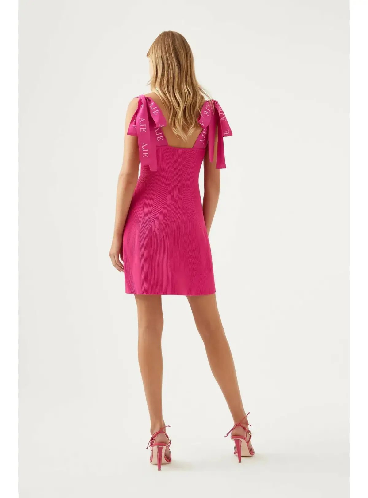 Aje Amber Knit Tie Shoulder Mini Dress Pink Size AU 10 photo 3