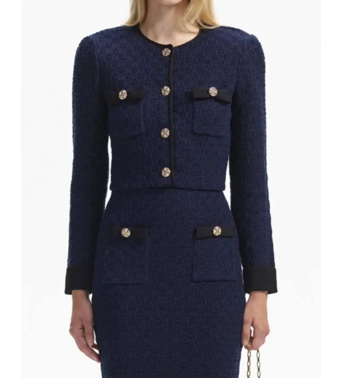 Self Portrait Navy Weave Cropped Cardigan Size M/AU 8 photo 4