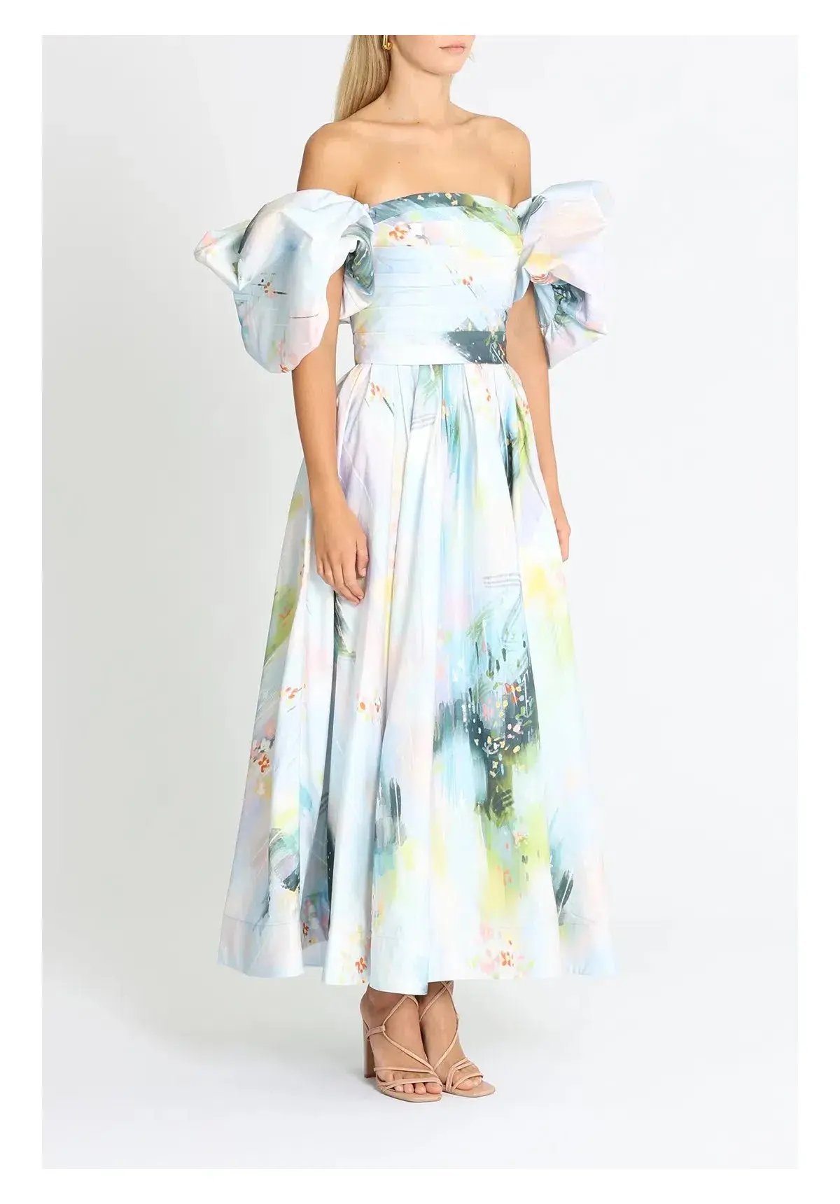 Leo Lin Matilda Puff Sleeve Midi Dress Willow Print Size 8 photo 2