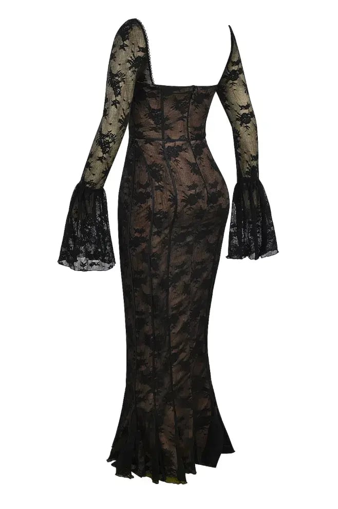 House Of CB Delilah Long Sleeve Lace Maxi Dress Black Size 6 photo 5