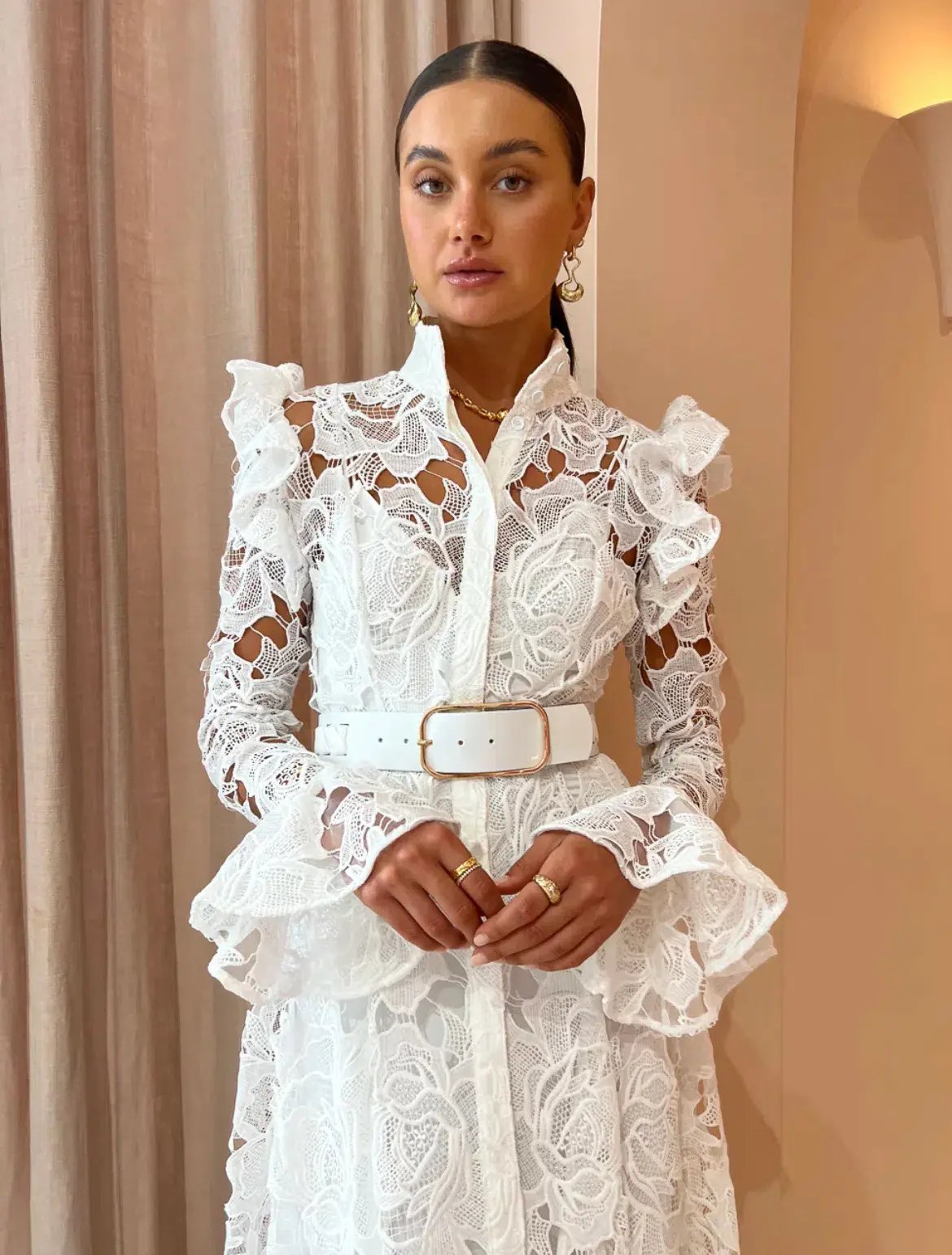 Leo Lin Aliyah Butterfly Sleeve Midi Dress Snow Size 8 photo 2