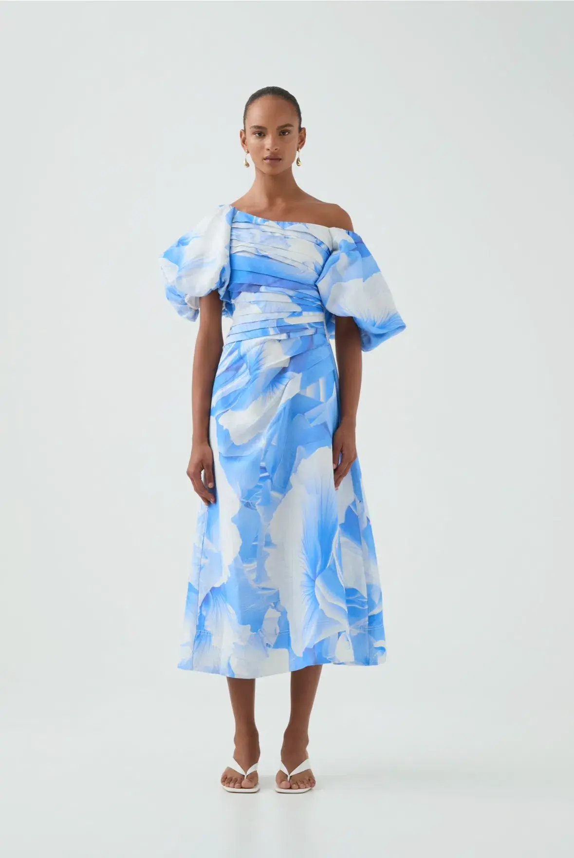 AJE CADENCE RUCHED MIDI DRESS in FLORAL BLUE SIZE 12 photo 3