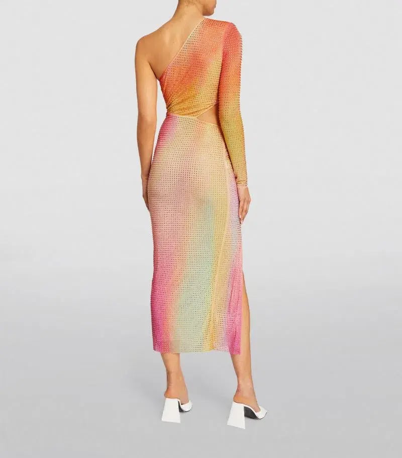 Self-Portrait Rhinestone Embellished One Shoulder Midi Dress Multi Size XS / AU 6 photo 4