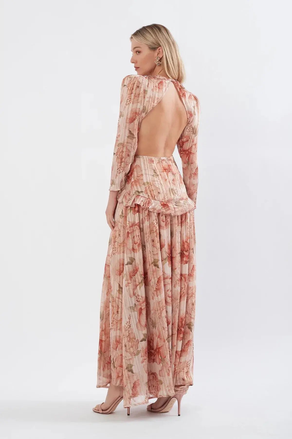 Sonya Moda Ruffle Cutout Maxi Spiced Peonies Print Size 14 photo 4