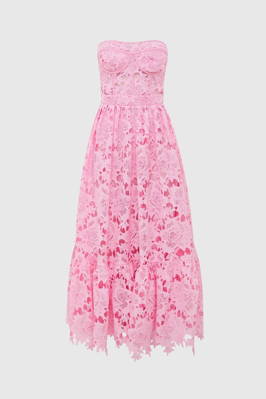 Leo Lin Emilia Lace Bustier Midi Dress - Candy Pink photo 2
