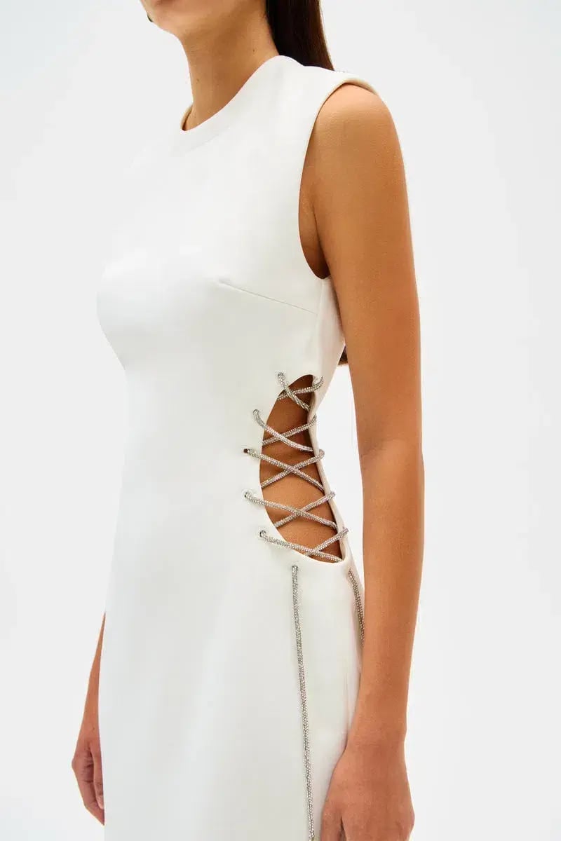 MISHA Kendy Bonded Crepe Cutout Mini Dress Ivory Size 6/XS photo 3