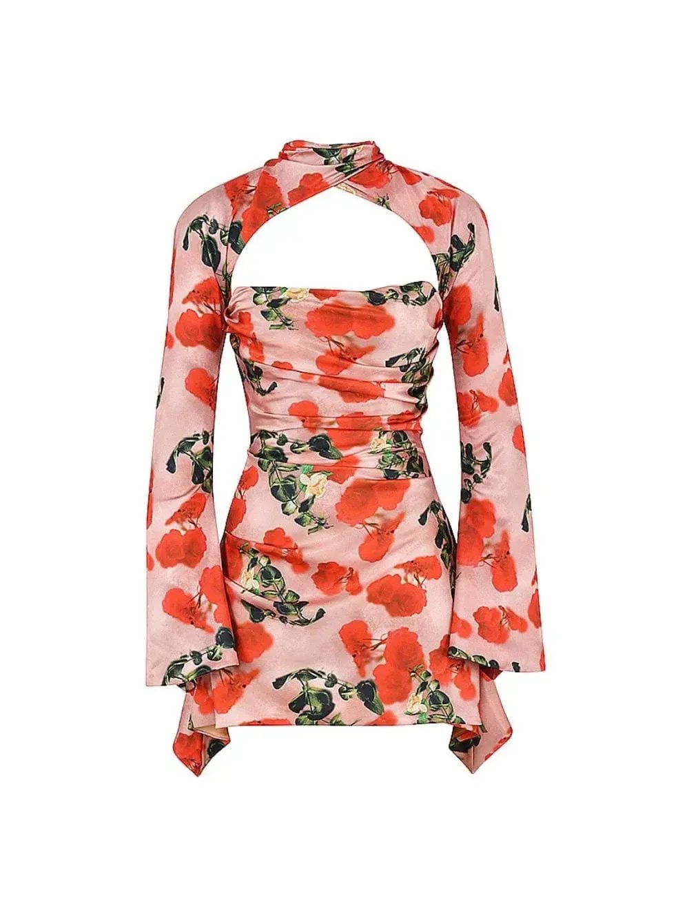 House of CB Toira Draped Corset Mini Dress Rose Print Size 4 photo 10