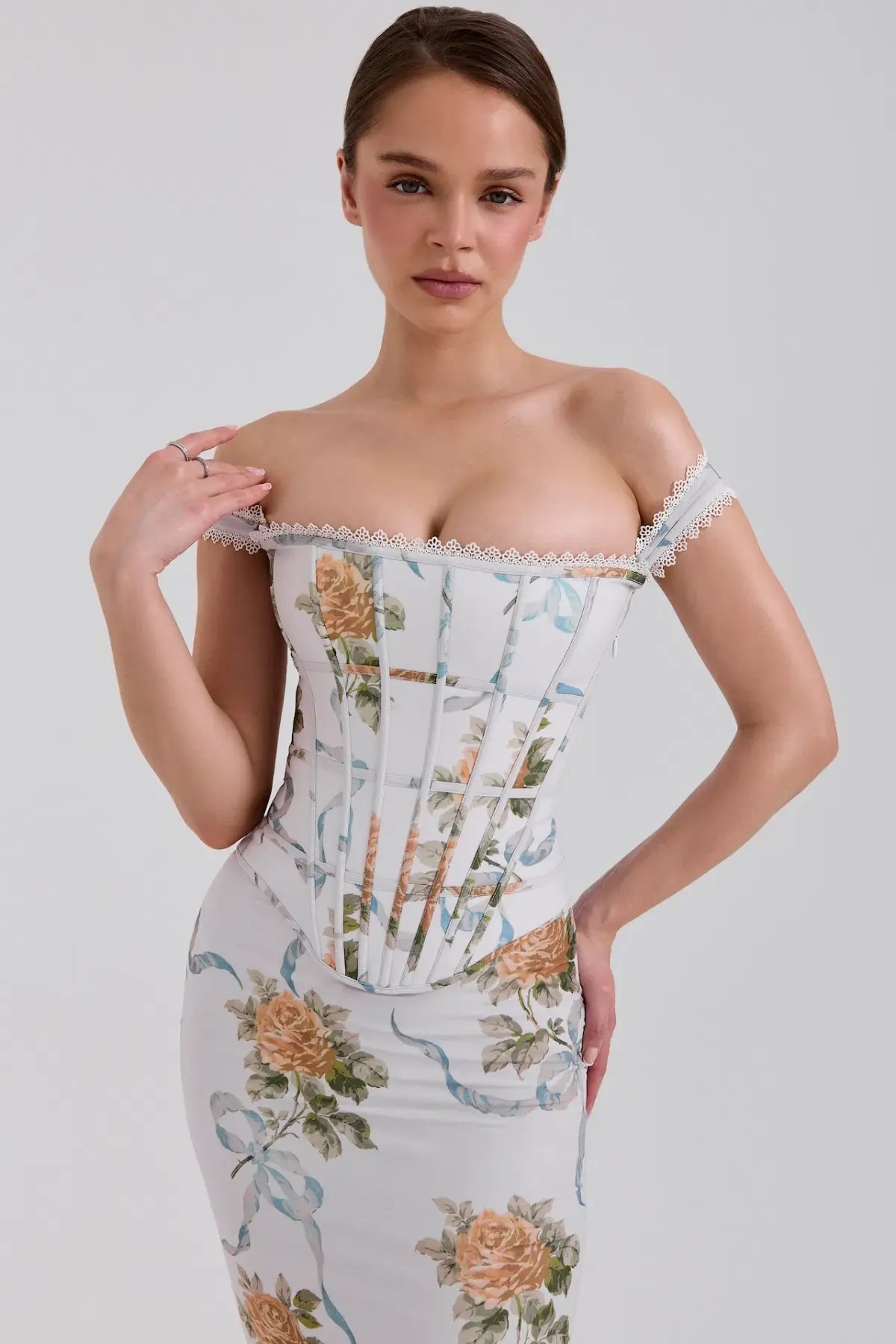 House of CB Isis Corset Maxi Dress in Soft Blue Vintage Print Size S / AU 8 photo 4