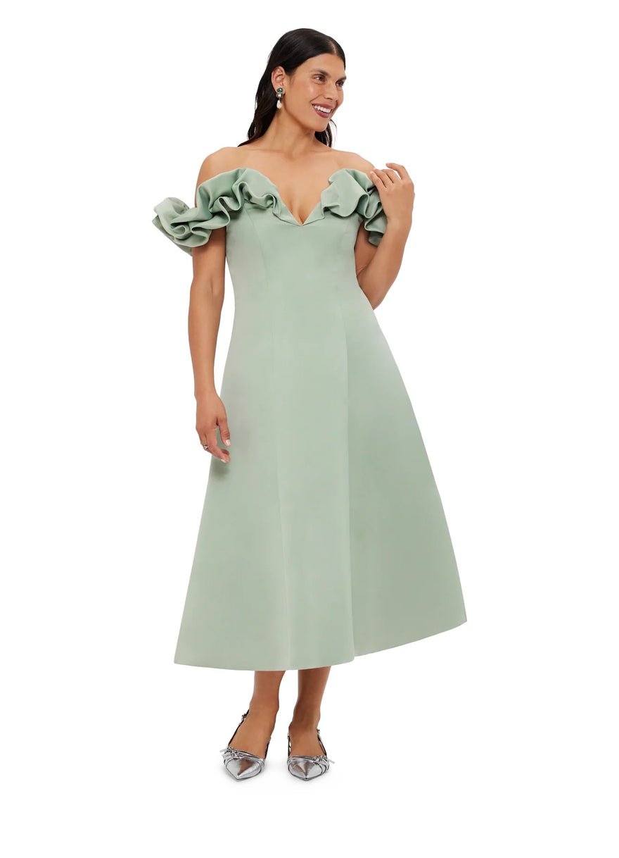 Leo Lin Annie Off Shoulder Frill Midi Dress - Sage photo 2