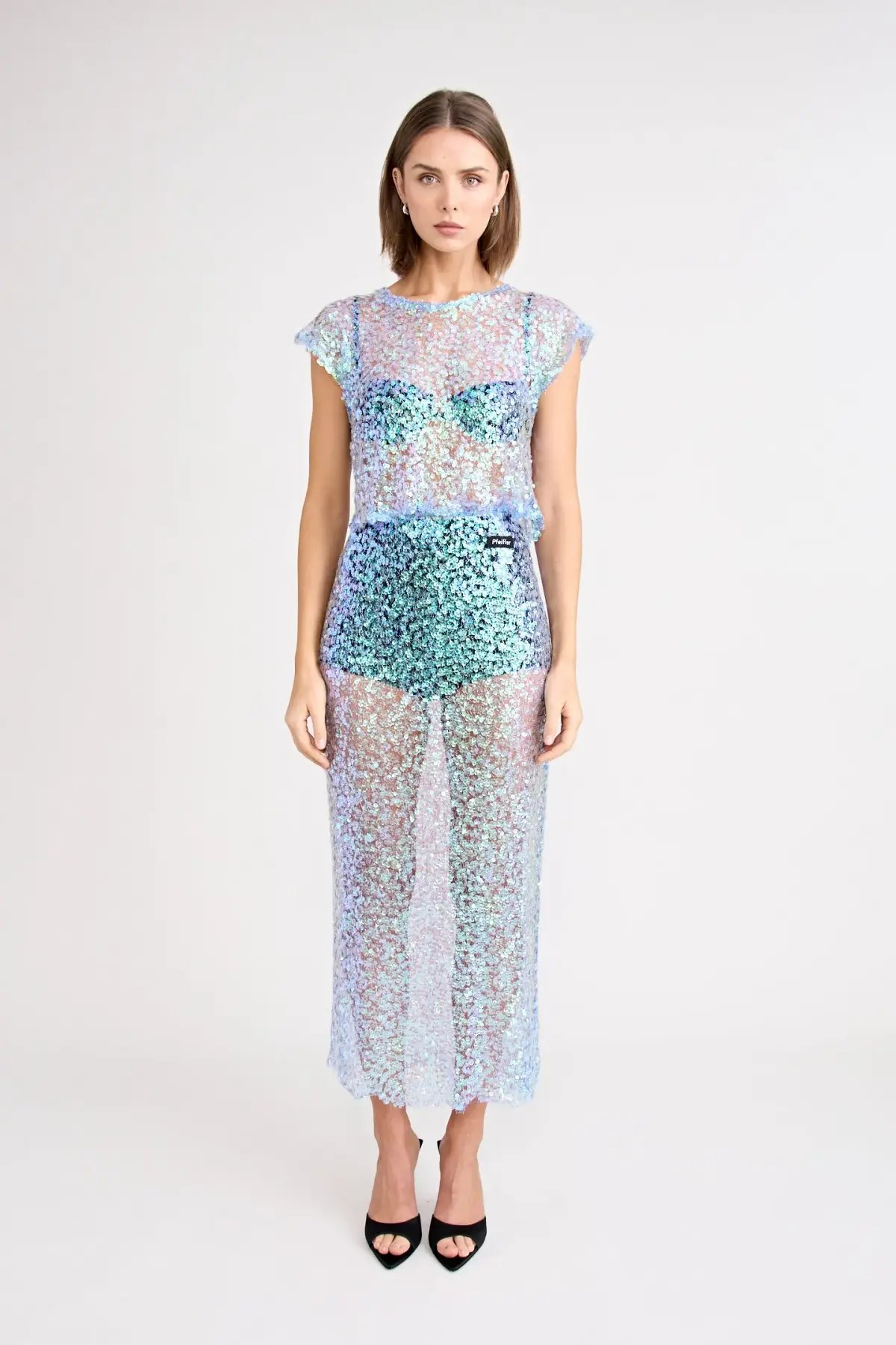 Pfeiffer Delphine Skirt in Aquamarine Sequin Size M / AU 10 photo 2