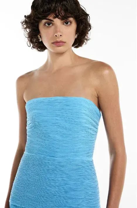 Manning Cartell Double Time Pleat Strapless Dress in Cerulean Blue Size 12 photo 3
