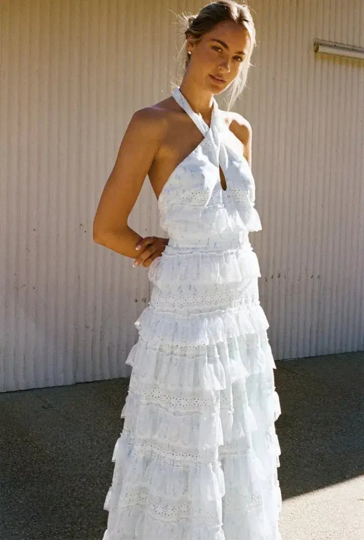 Anne Louise Boutique Lovette Halter Neck Dress White Size 14 photo 2