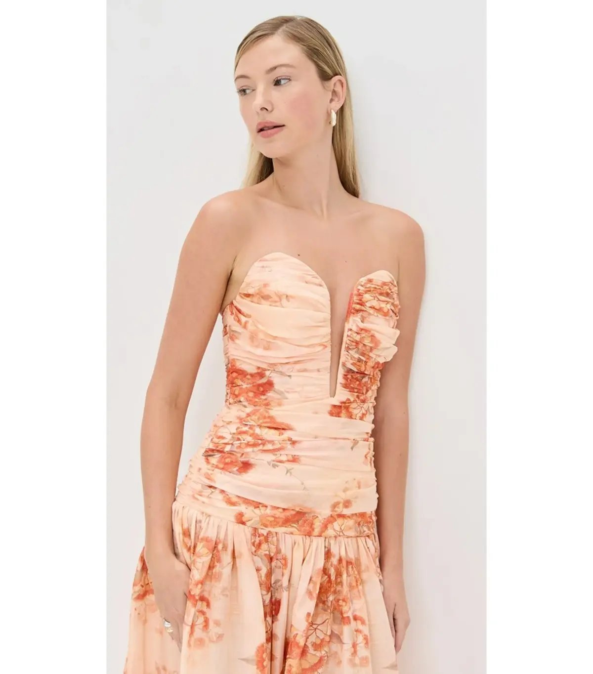 Zimmermann Cascadian Strapless Midi Dress Red Botanical Floral Size 0 / AU 8 photo 2