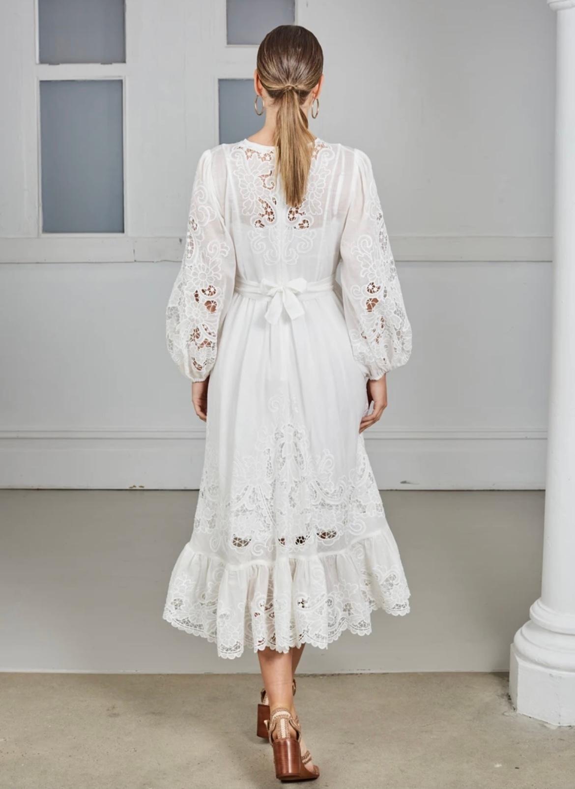 Zimmermann Lulu Scallop Midi Dress Ivory Size 8 photo 4