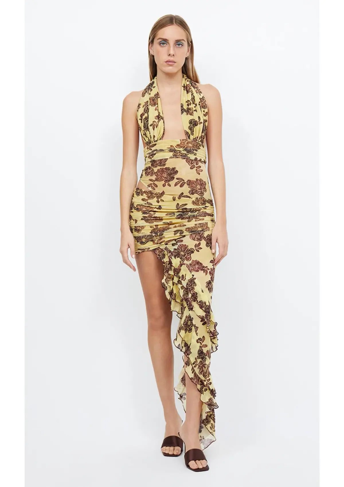 Bec & Bridge Malibu Bay Halter Dress Citrus Plum Floral Size 8 photo 2