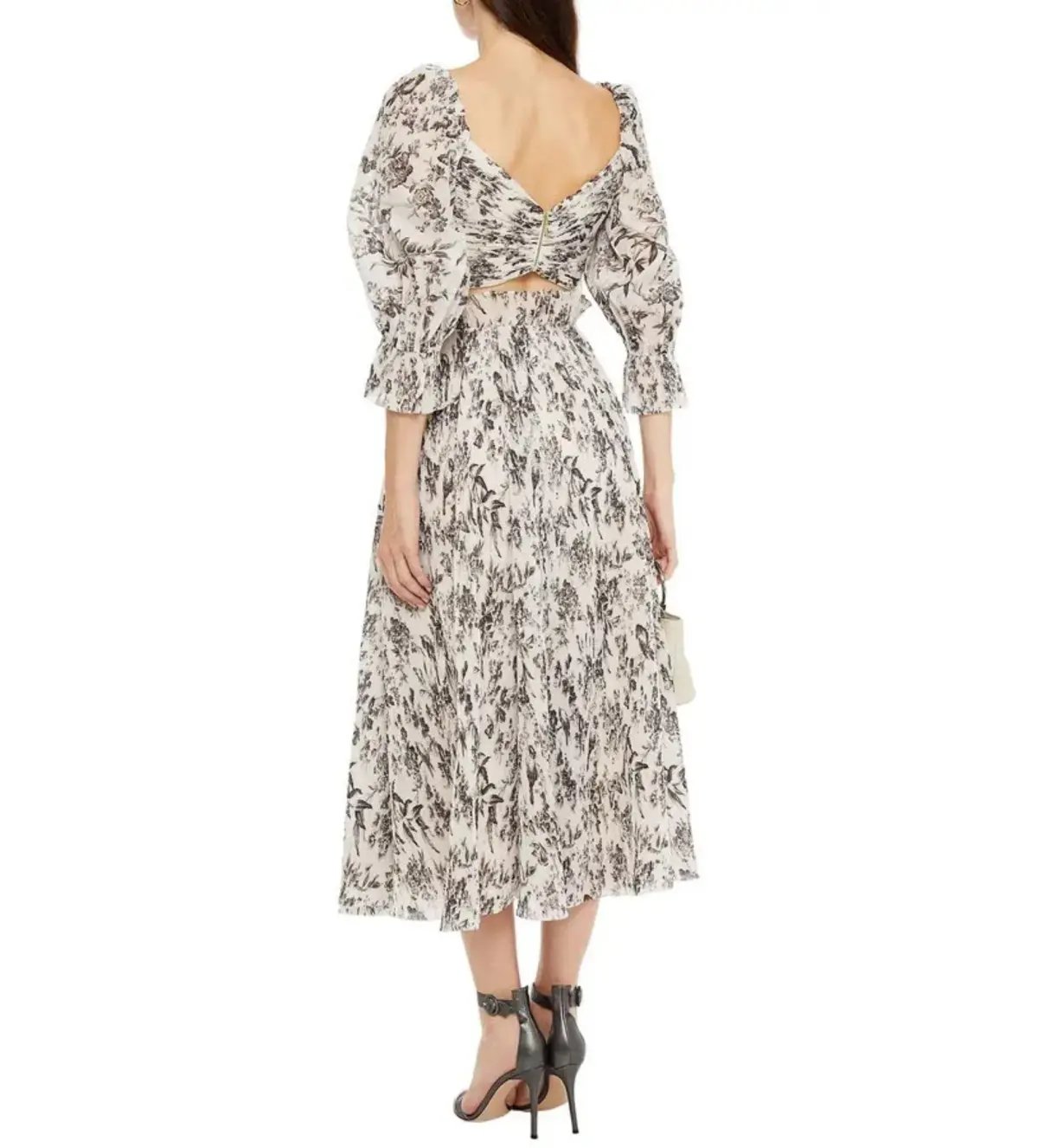Zimmermann Pleated Printed Organza Bodice Size 1/AU 10 and Midi Skirt Set Size 0/AU 8 in Bird Toile Print photo 3