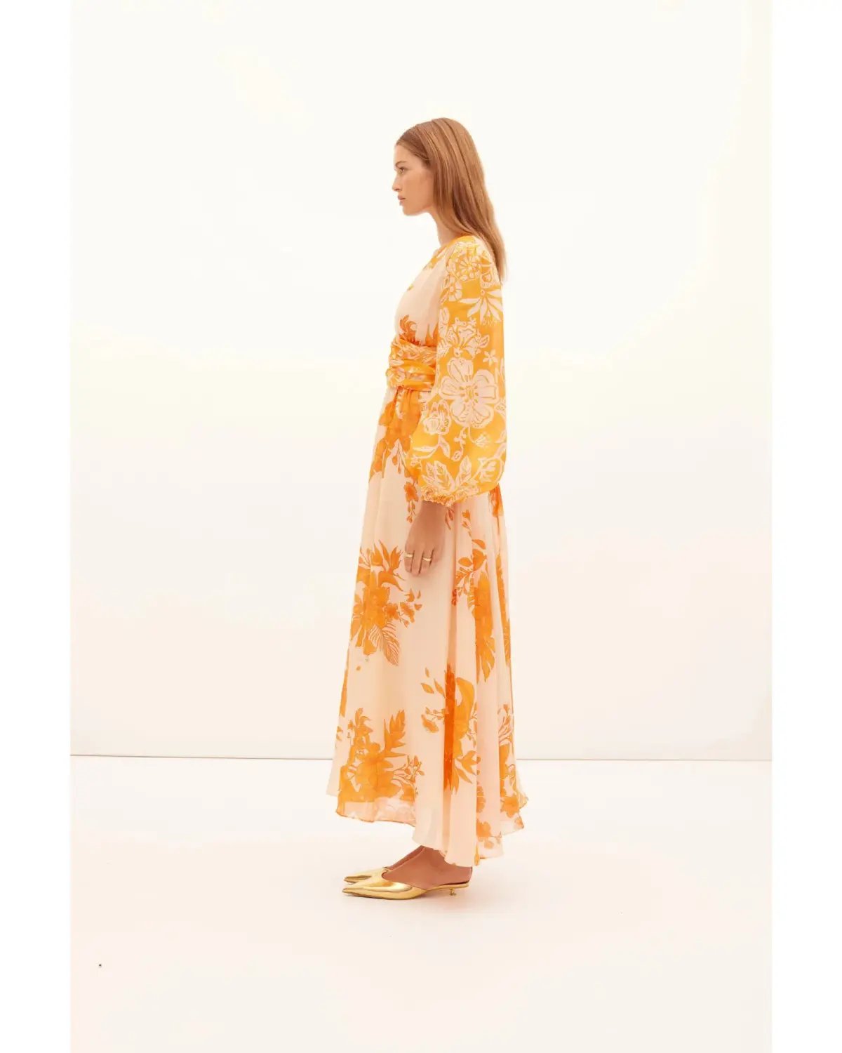 Kate Ford Hester Ruched Gown Orange Print Size AU 12 photo 3