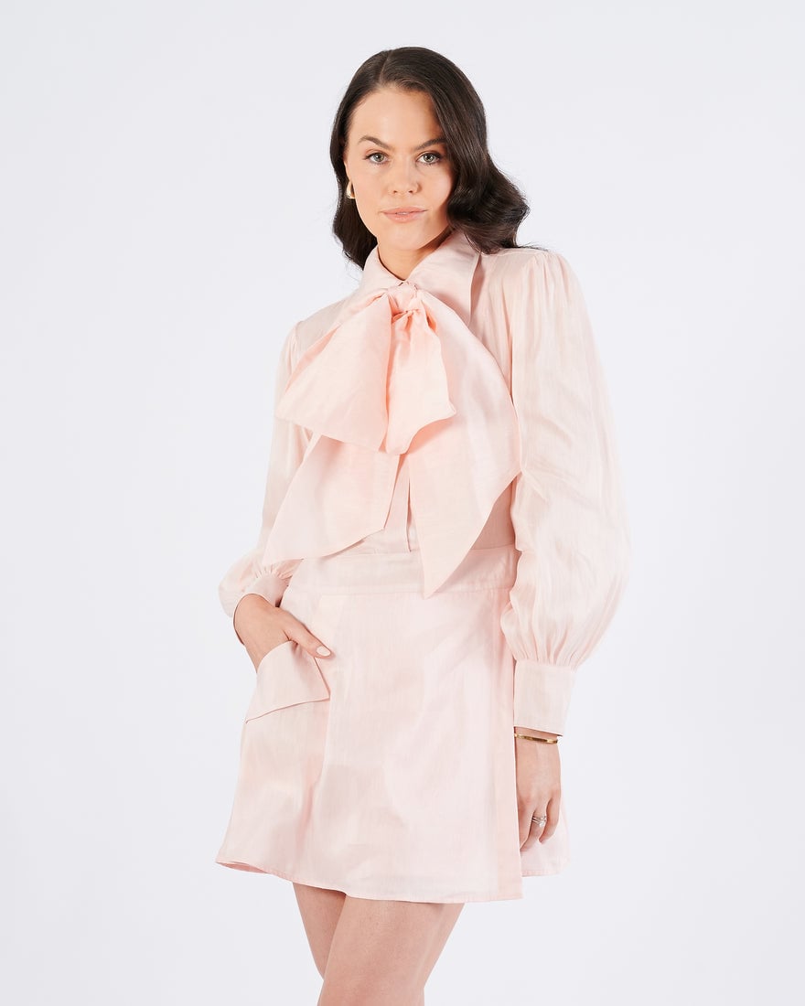 Leo Lin Viridian Silk Linen Mini Dress - Pink photo 3