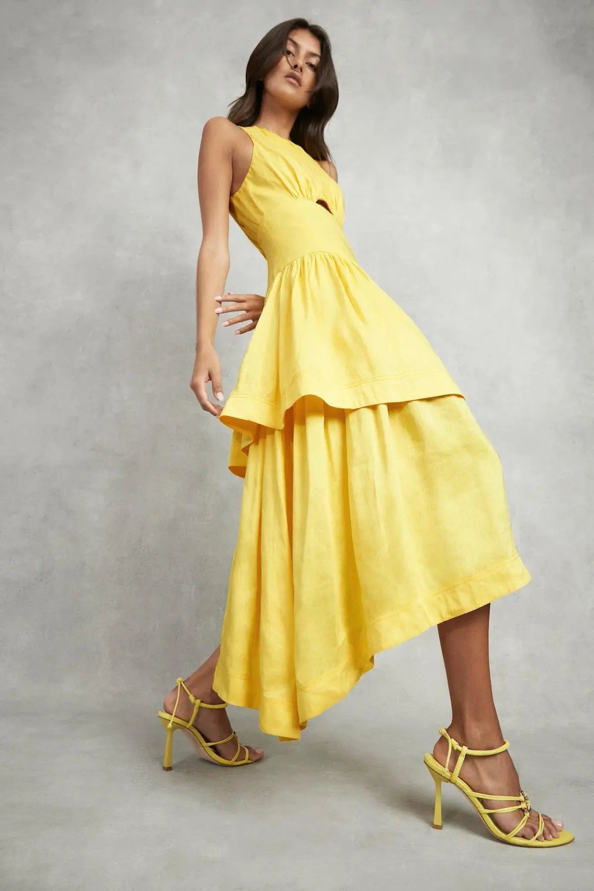 Aje Caliente Tiered Cut Out Dress Yellow Size 8 photo 6