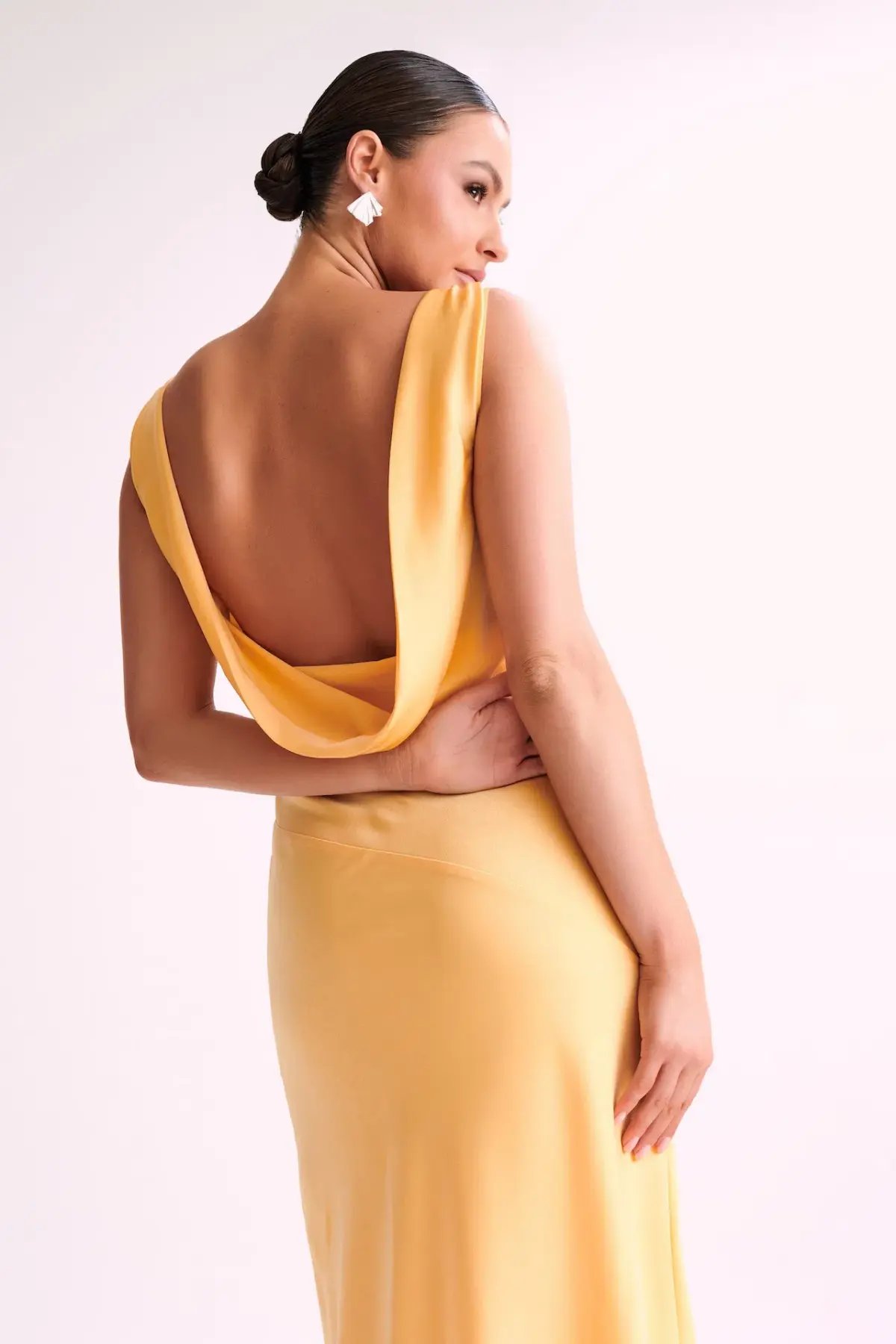 Meshki Nadia Satin Maxi Dress With Back Cowl Lemon Size XXL / AU 16 photo 3