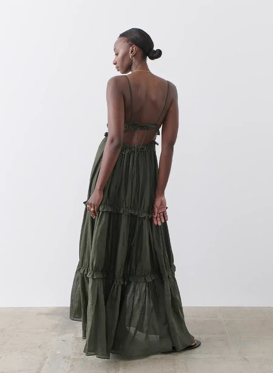 Joslin Studio Liana 2.0 Linen Maxi Dress Forest Size 8 photo 2