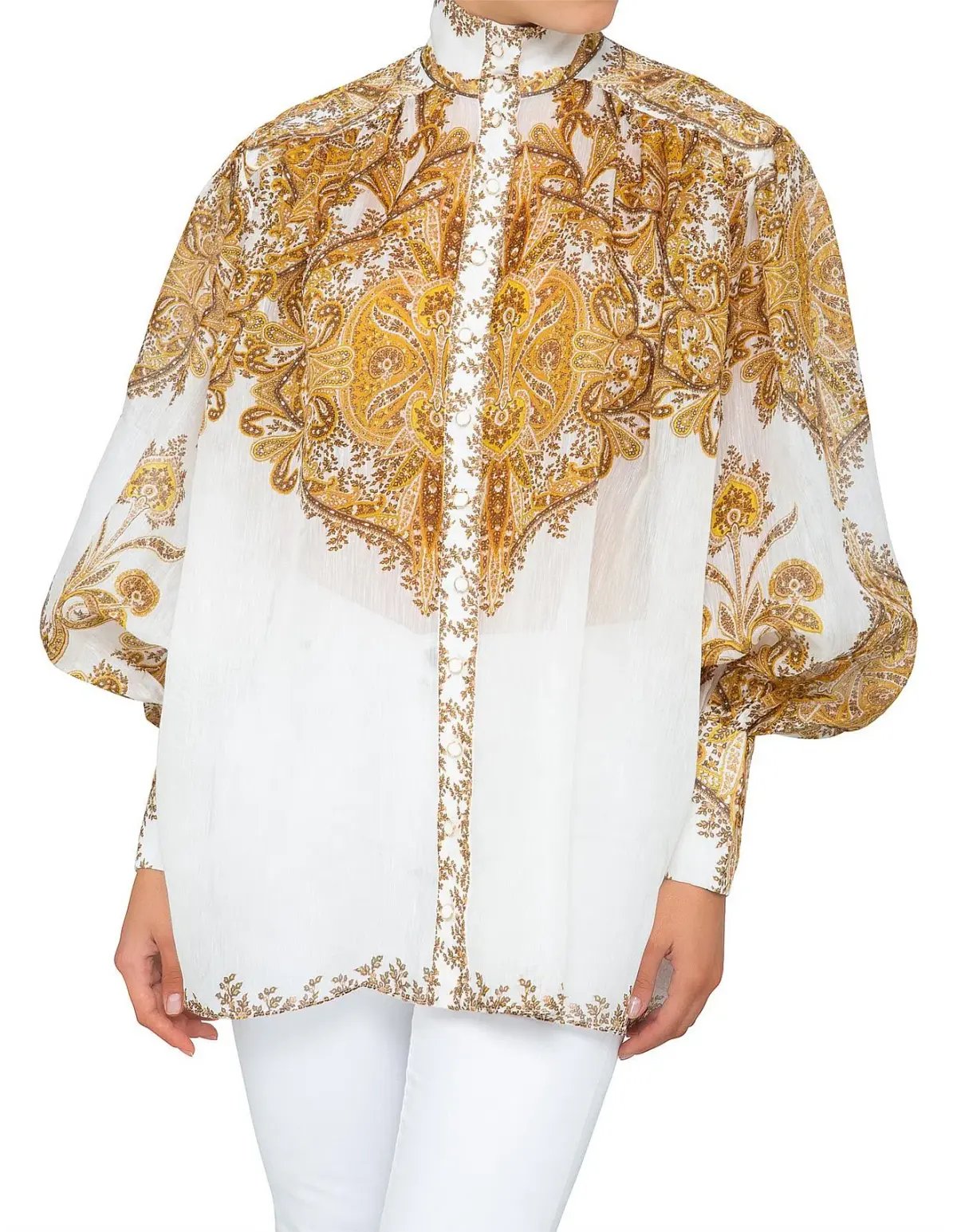 Zimmermann Zippy Billow Blouse Golden Paisley Size 1 / Au 10 photo 2