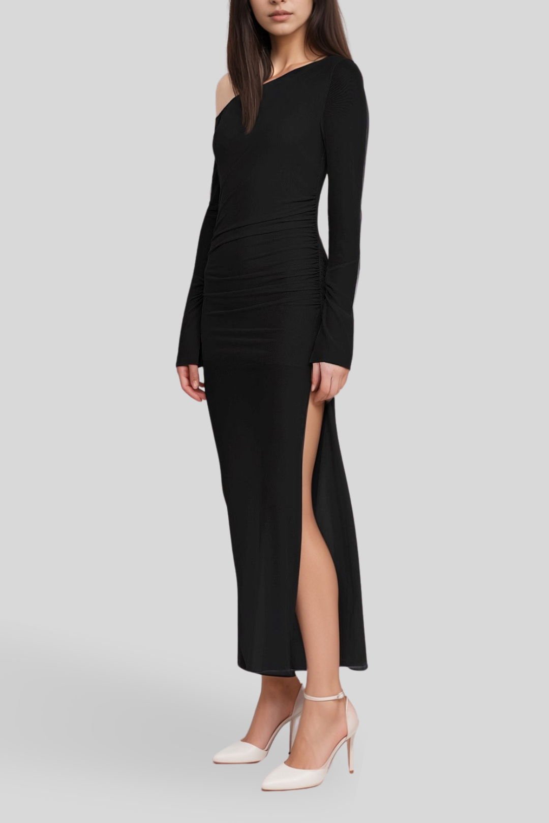 Fae Asym Long Sleeve Dress - Black photo 2