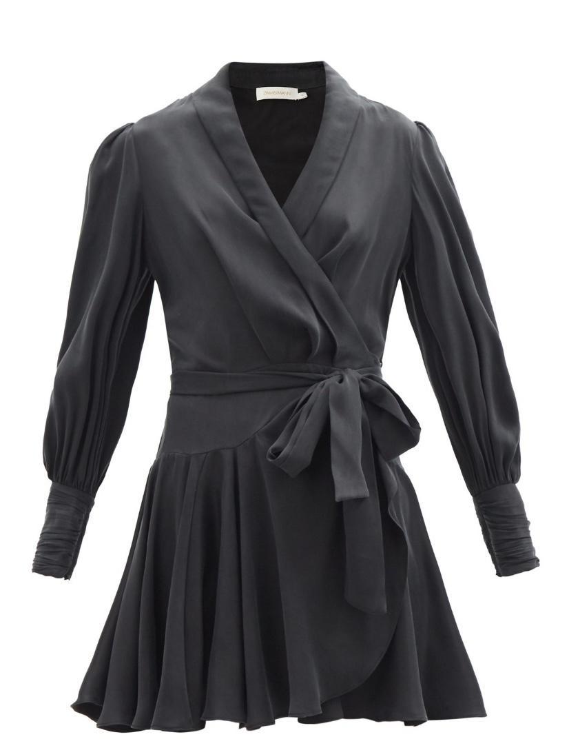 Zimmermann Belted Silk Wrap Mini Dress Black Size 8 photo 3