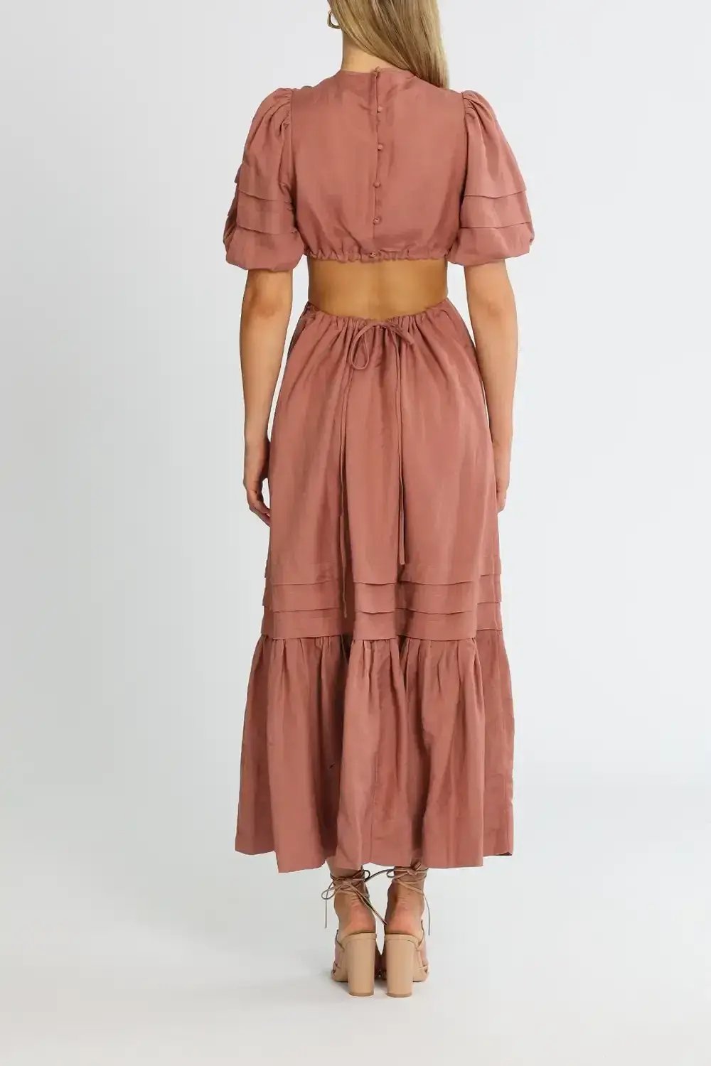 Shona Joy Vega Cut Out Open Back Midi Dress Rose Pink Size 14 photo 3